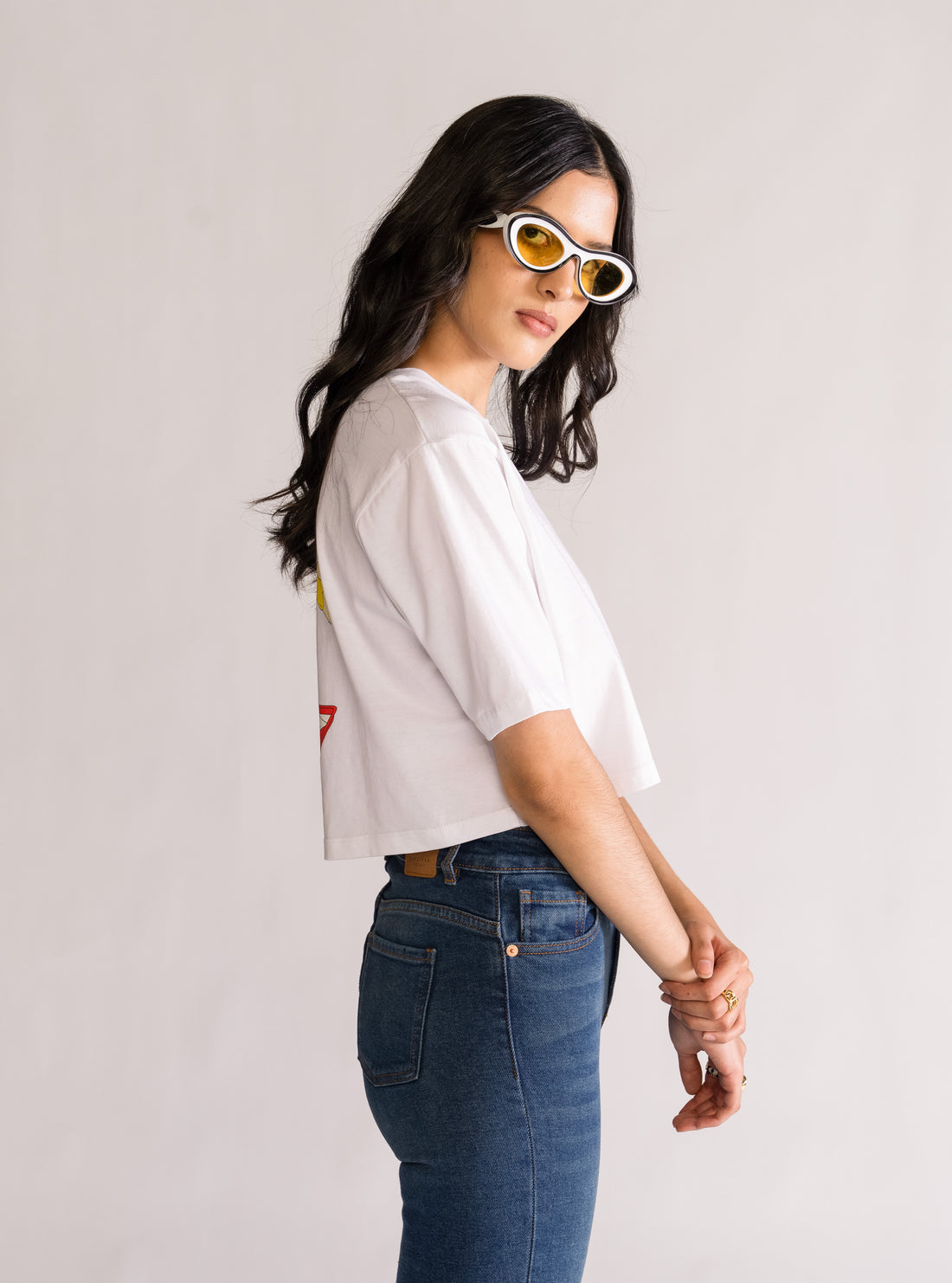 Burger World Cropped Playera, Blanco