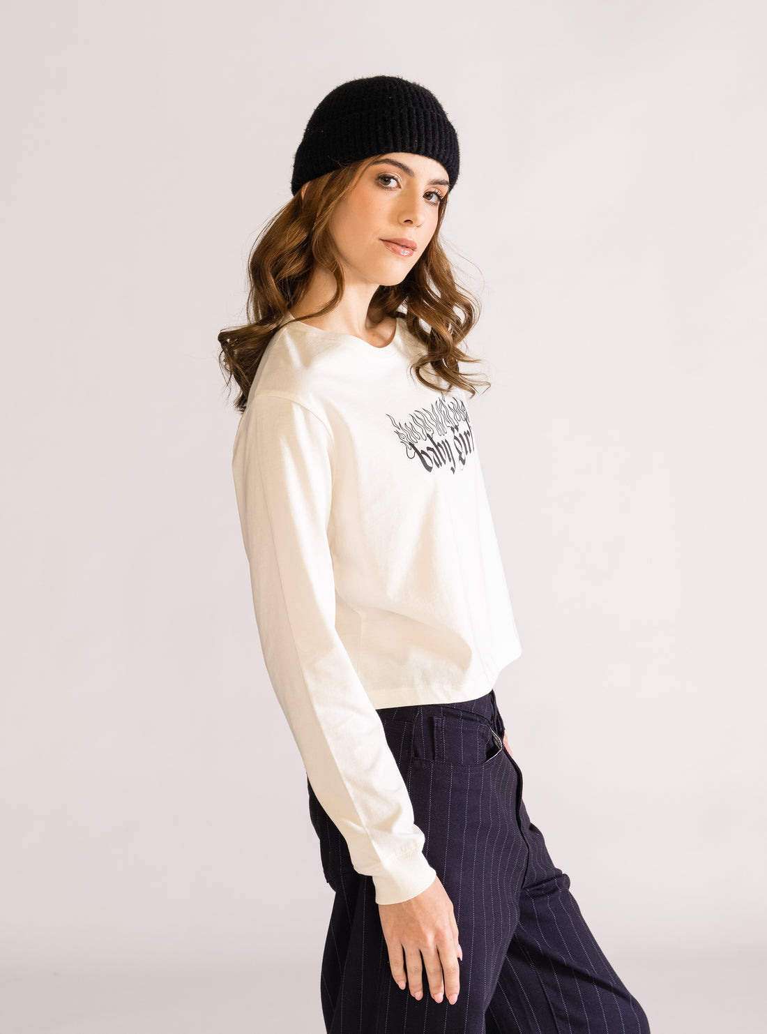 Baby Girl Cropped Playera, Blanco Hueso