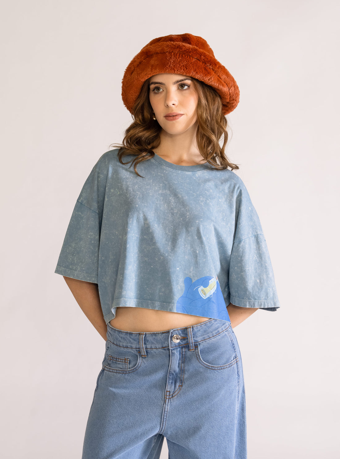 Bikini Bottom Cropped Playera, Azul Claro