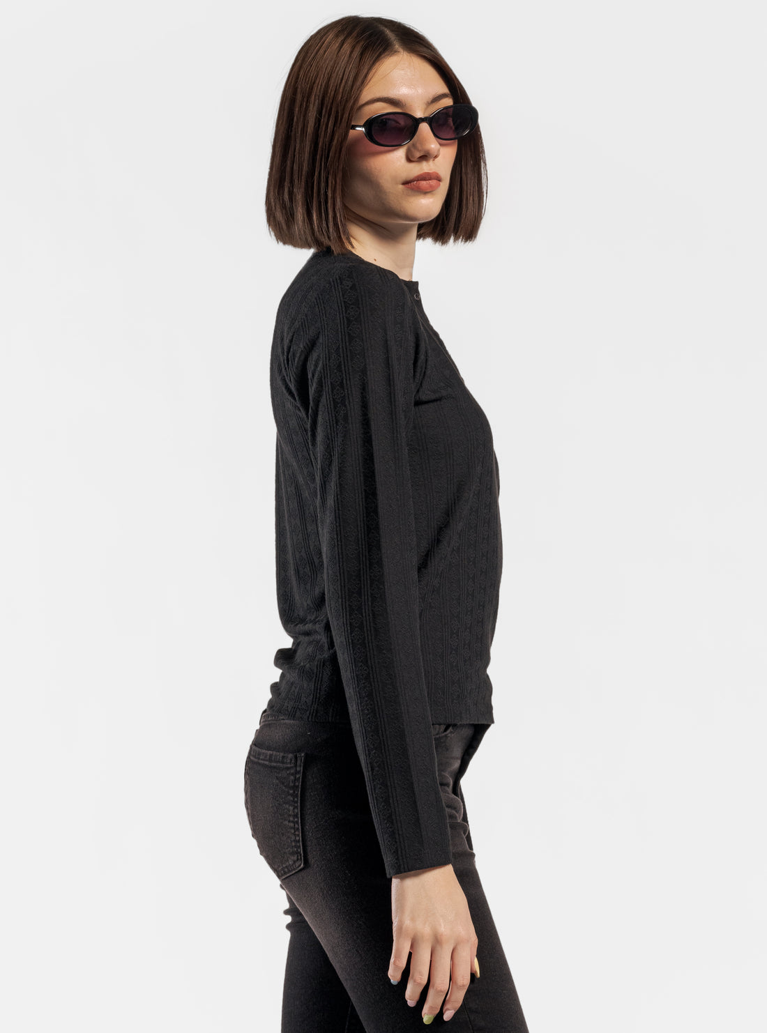 Button Down Manga Larga, Negro